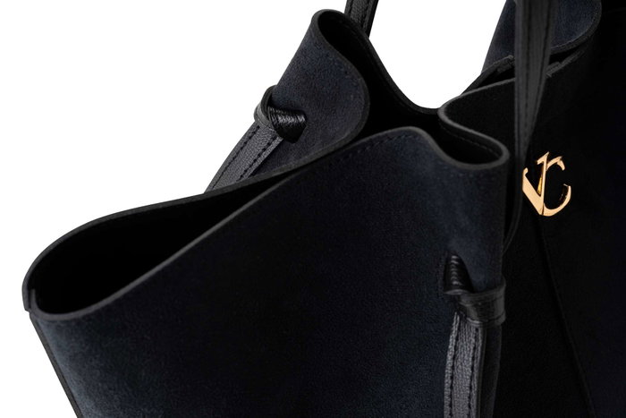 Vince Camuto Bolso de Hombro Foggia Suede Negro Cuero de Polivinilo